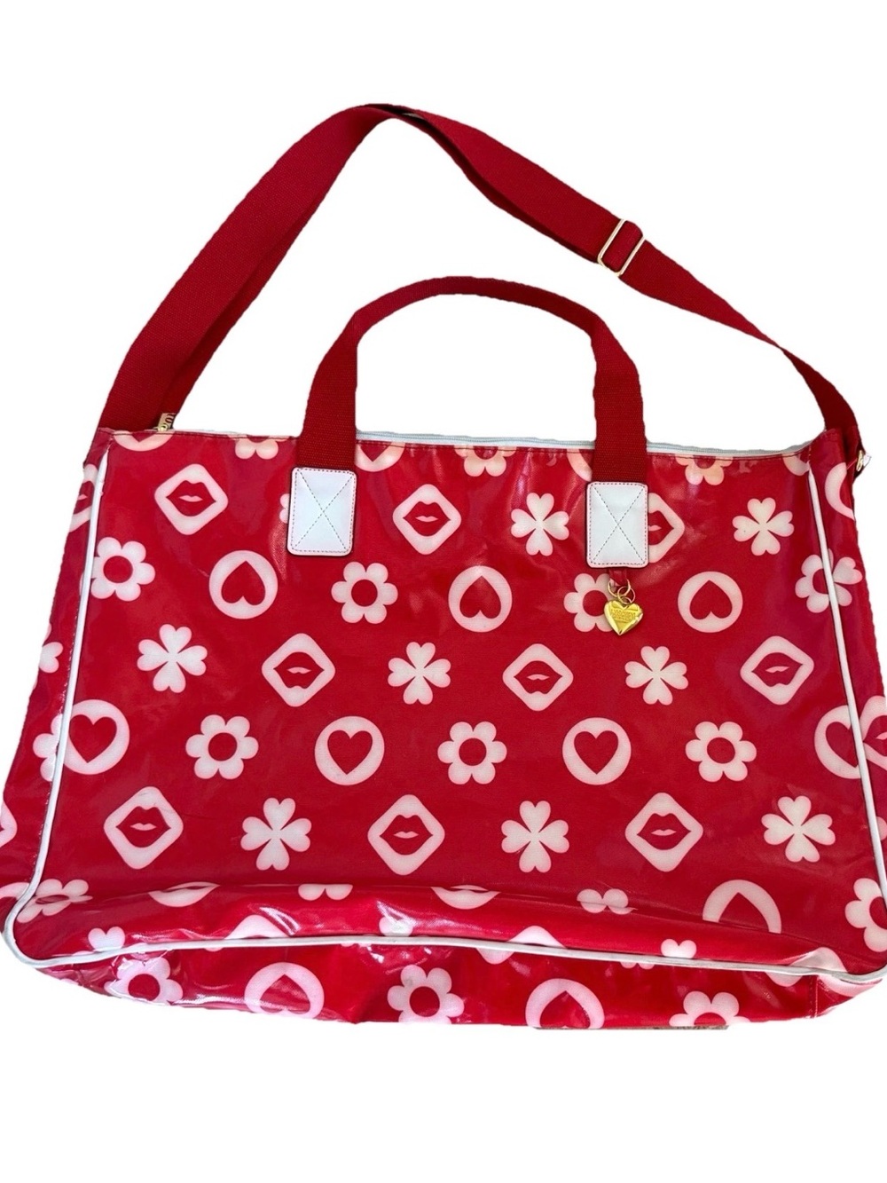 Moschino Parfum Large Tote Bag Red Hearts & Flowers 18”